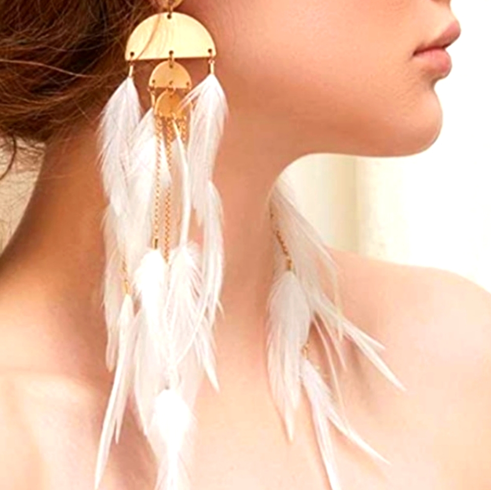 NWT 8.6 inch extra long feather tassle earrings